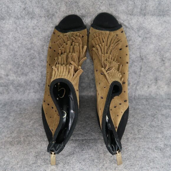 Jessica Simpson Shoes Womens 8.5 Bootie Fringe Open Toe Two Tone Leather Fashion - Picture 7 of 13